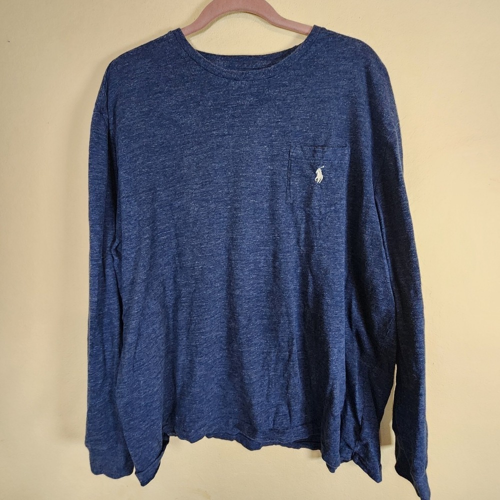 Polo Ralph Lauren Mens XL Classic Fit Long Sleeve Pocket T-Shirt Heather Navy